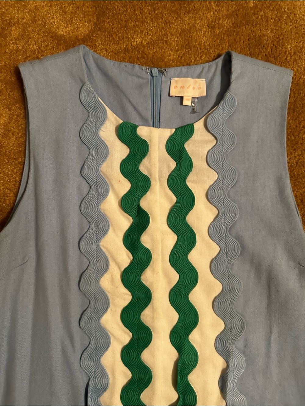 entro Light Blue Sleeveless A-Line Dress with Green & White Rickrack - Picture 2 of 3